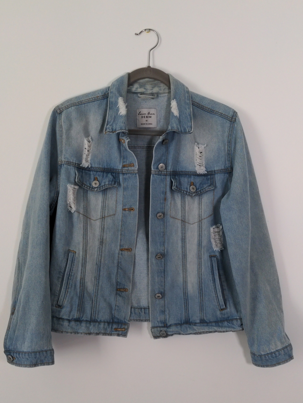 Love Tree Light Blue Distressed Denim Jacket